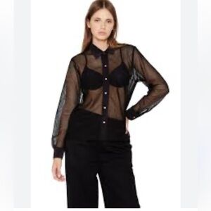 216. Mesh Sheer Button Down Long Sleeve In Black